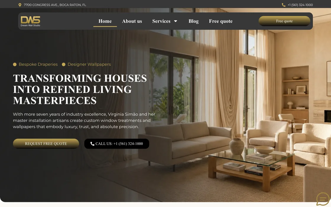 Site da Dream Wall Studio, papel de parede e cortinas em Boca Raton