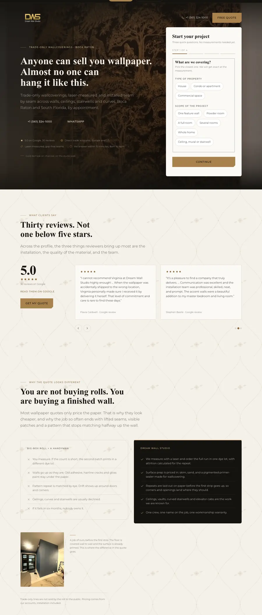 Landing page da Dream Wall Studio, papel de parede em Boca Raton